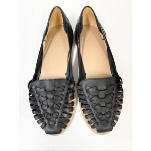 Nisolo Black Woven Leather Slip-On Flats